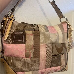 Coach Patchwork Shoulder Bag in Pink and Brown